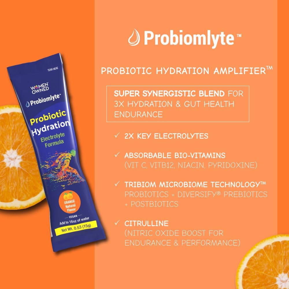 Biom Probiotics Probiomlyte Orange: TriBiom Microbiome Technology for Hydration, Endurance, Performance, Energy, Gut Health