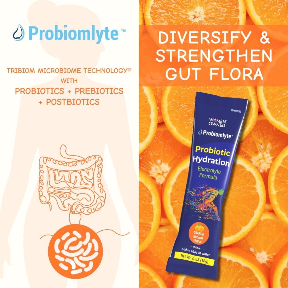 Biom Probiotics Probiomlyte Orange: TriBiom Microbiome Technology for Hydration, Endurance, Performance, Energy, Gut Health