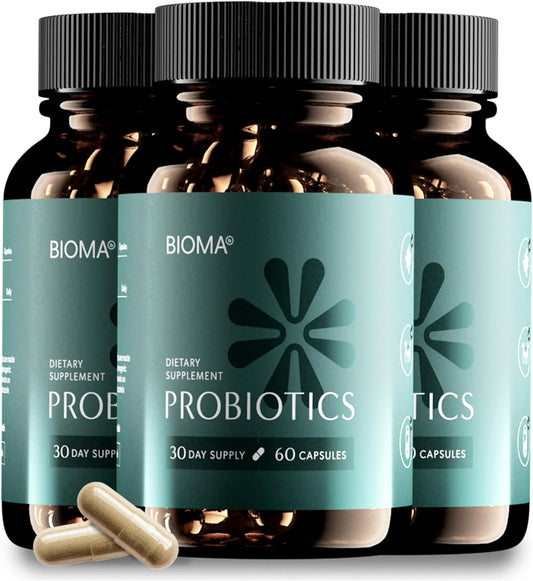 BIOMA Slow Release Synbiotic Probiotic Capsules for Digestive Health - 3 in 1 Gut Support with Prebiotics/Postbiotics - 180 Capsules