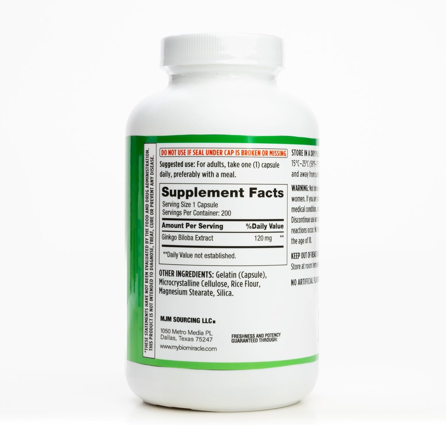 BioMiracle Ginkgo Biloba Dietary Supplement 120 mg Per Serving, Brain Health, Supports Healthy Brain Function 180 Capsules