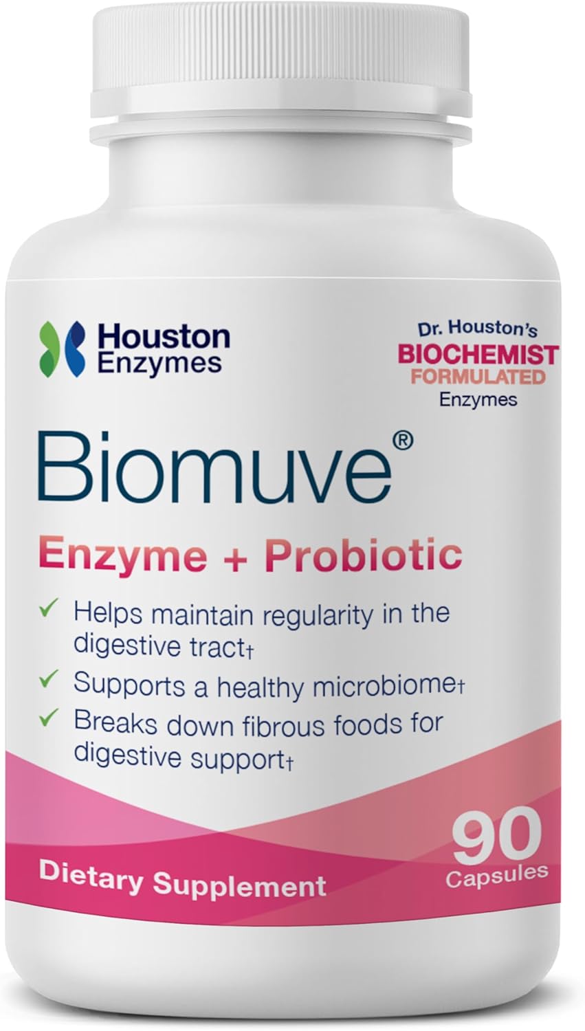 Biomuve Enzymes & Probiotics Capsules for Healthy Bowel Movements - 90 Count - Professional Formula with Botanicals & Prebiotics
