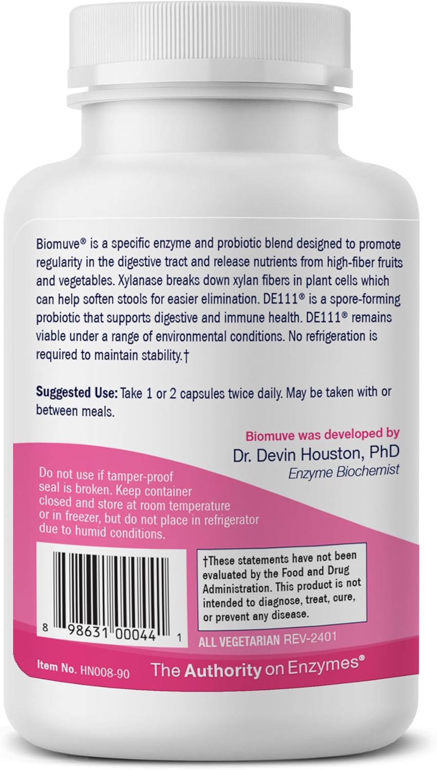 Biomuve Enzymes & Probiotics Capsules for Healthy Bowel Movements - 90 Count - Professional Formula with Botanicals & Prebiotics