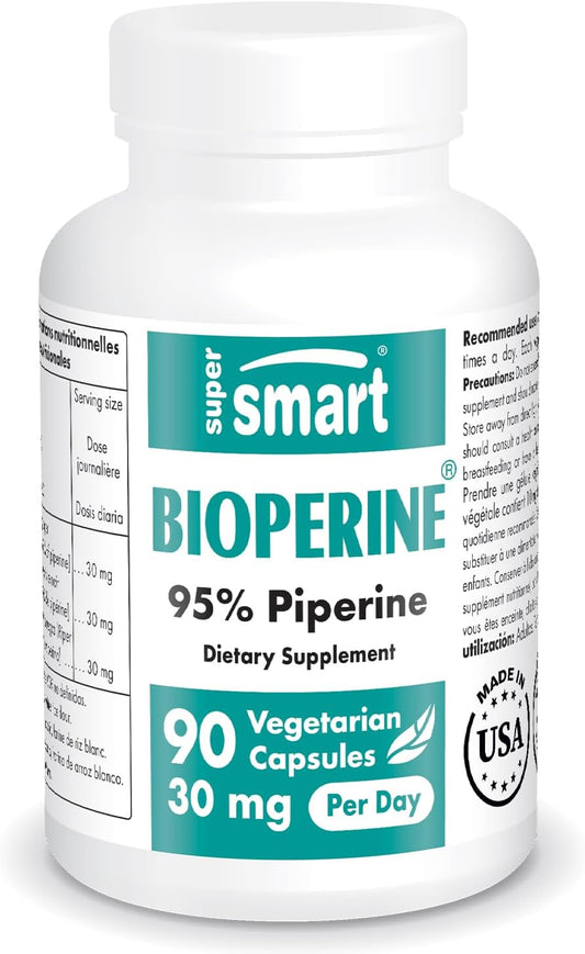 Bioperine 30mg Daily Supplement - Enhanced Nutrient Absorption with Black Pepper Extract - Digestive Enzymes Support - Non-GMO & Gluten Free - 90 Veg Caps