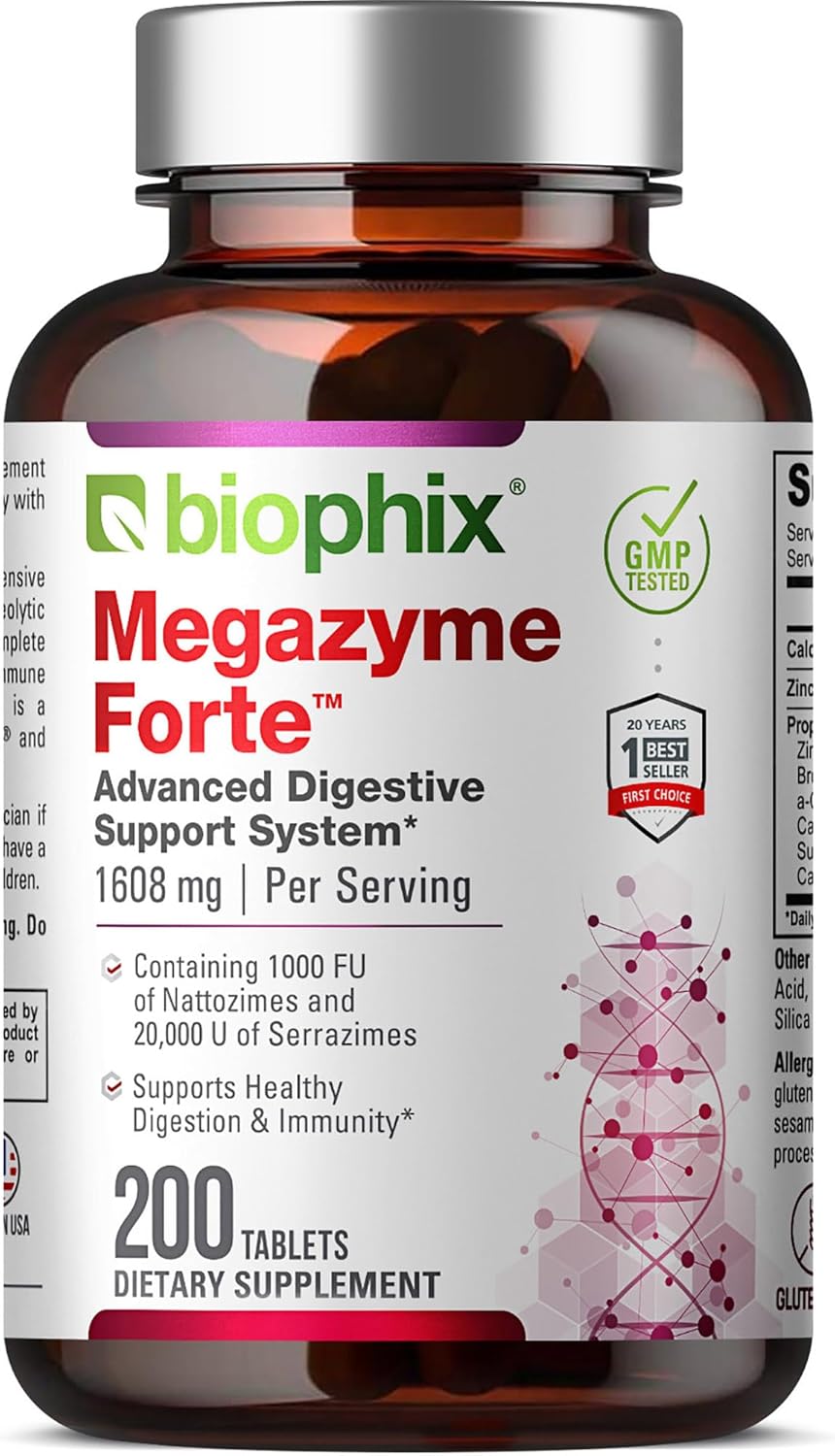 biophix Megazyme Forte 200 Tablets - Plant-Based Enzymes for Digestive and Immune Support