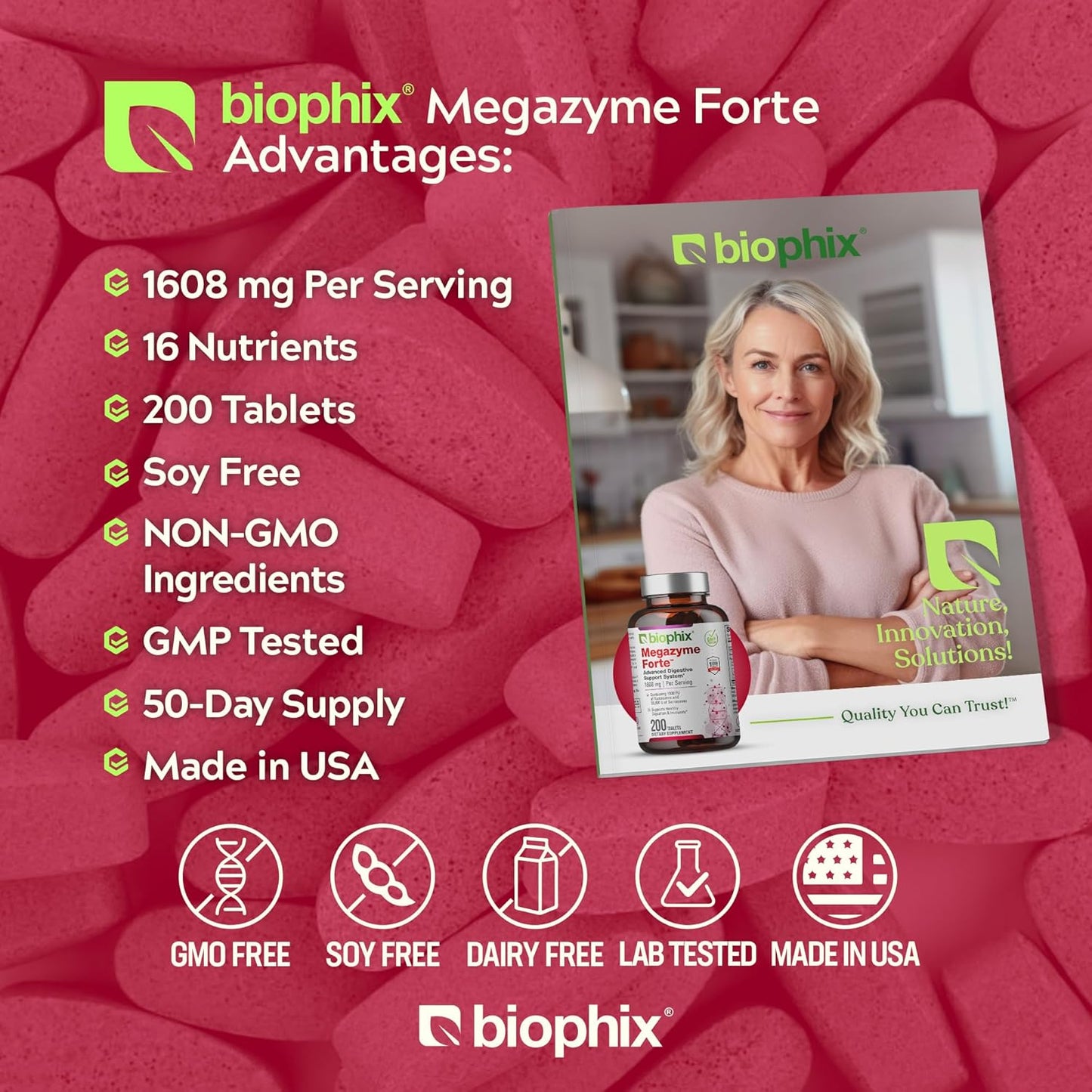 biophix Megazyme Forte 200 Tablets - Plant-Based Enzymes for Digestive and Immune Support