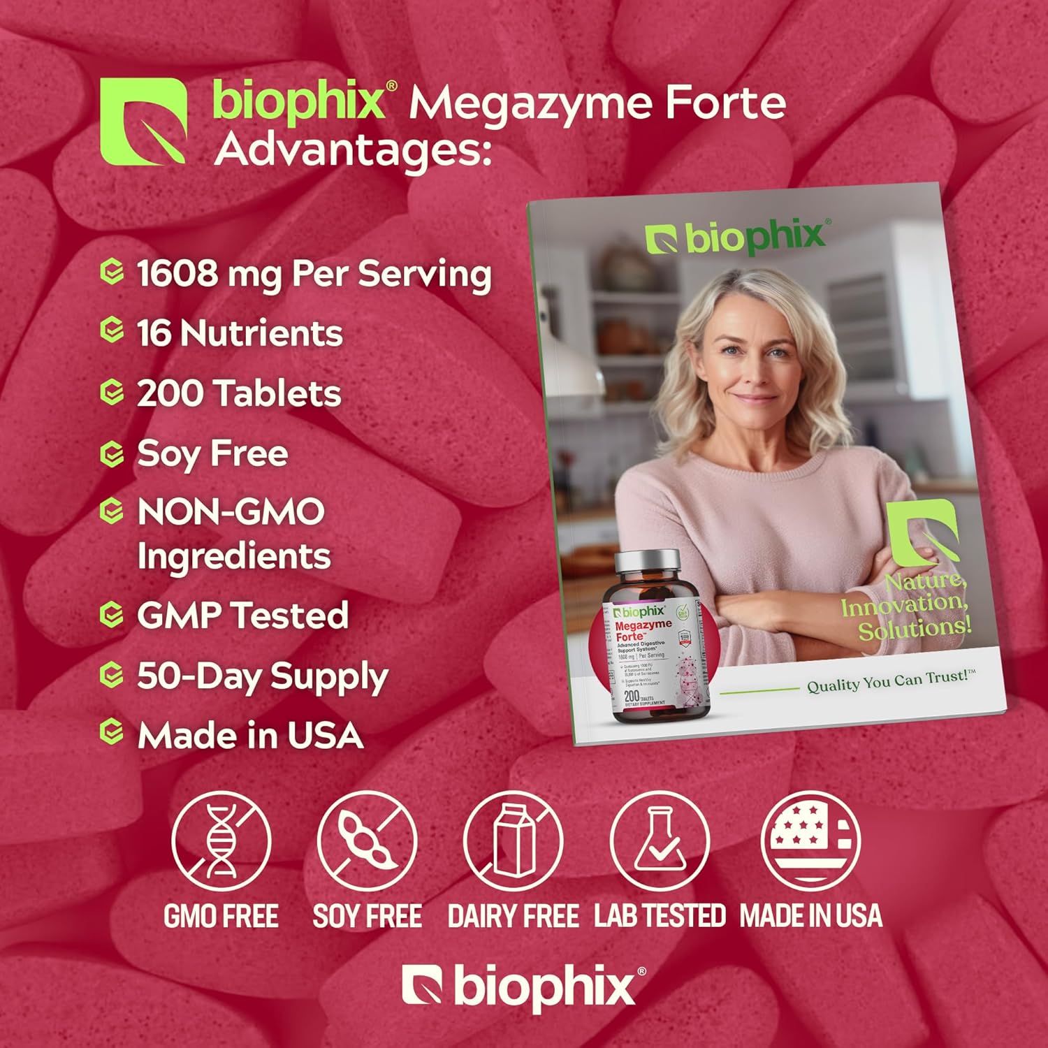biophix Megazyme Forte 200 Tablets - Plant-Based Enzymes for Digestive and Immune Support