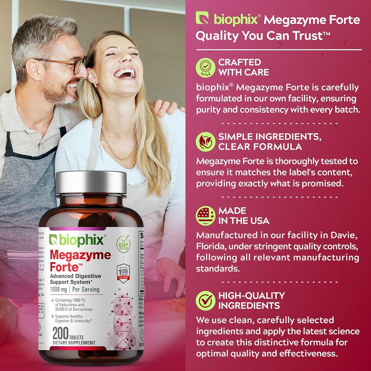 biophix Megazyme Forte 200 Tablets - Plant-Based Enzymes for Digestive and Immune Support