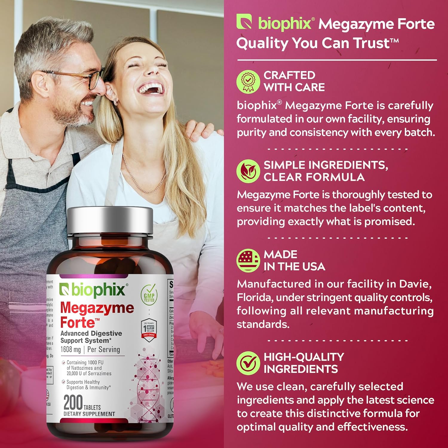 biophix Megazyme Forte 200 Tablets - Plant-Based Enzymes for Digestive and Immune Support