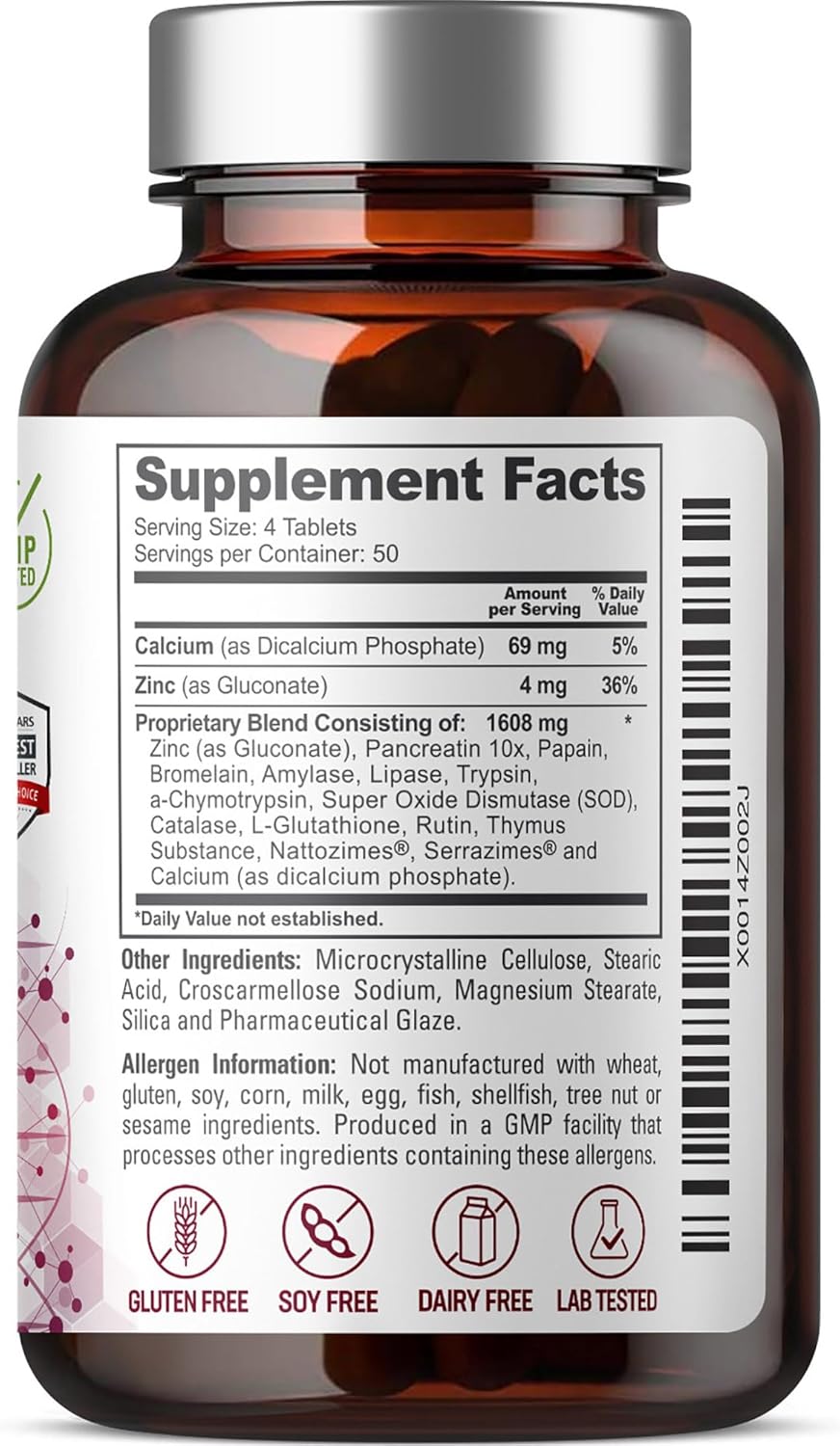 biophix Megazyme Forte 200 Tablets - Plant-Based Enzymes for Digestive and Immune Support