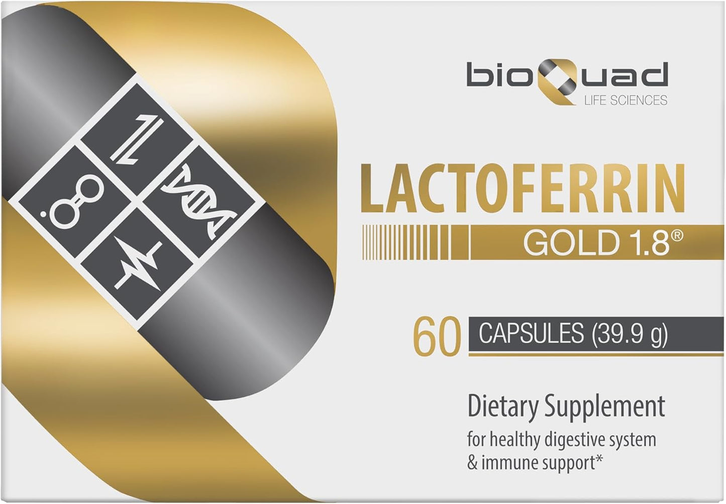 bioQuad Lactoferrin Gold 1.8 Capsules - Immune Support, Digestive Health, Iron Absorption - 60 Count, Lactose-Free, Gluten-Free, Non-GMO