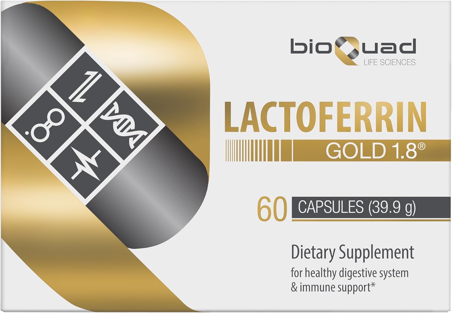 bioQuad Lactoferrin Gold 1.8 Capsules - Immune Support, Digestive Health, Iron Absorption - 60 Count, Lactose-Free, Gluten-Free, Non-GMO