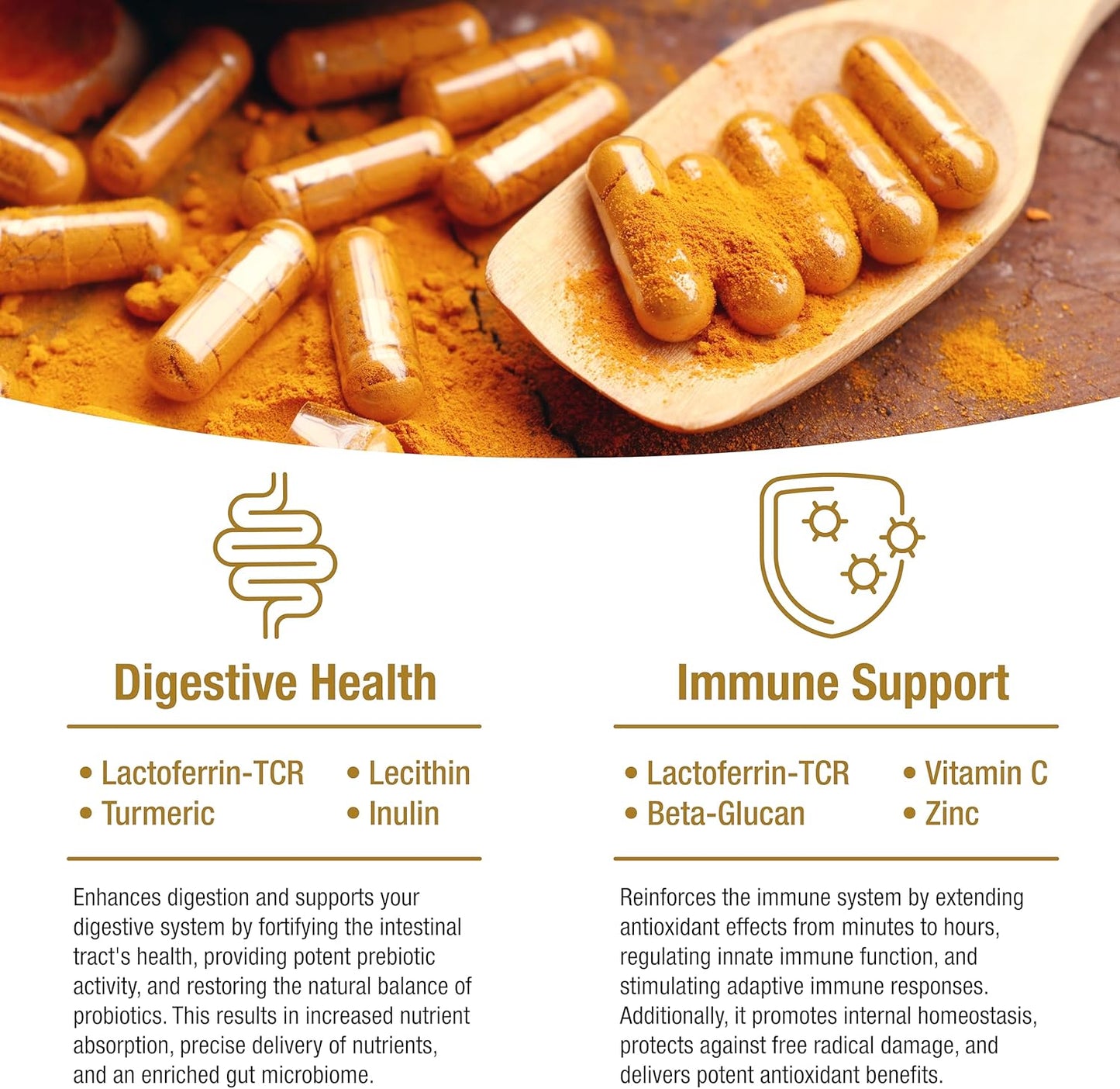 bioQuad Lactoferrin Gold 1.8 Capsules - Immune Support, Digestive Health, Iron Absorption - 60 Count, Lactose-Free, Gluten-Free, Non-GMO