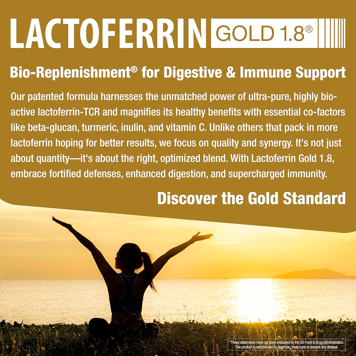 bioQuad Lactoferrin Gold 1.8 Capsules - Immune Support, Digestive Health, Iron Absorption - 60 Count, Lactose-Free, Gluten-Free, Non-GMO
