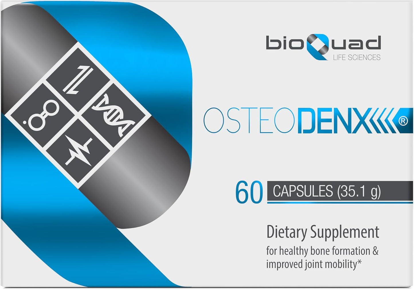 bioQuad OsteoDenx: Supports Healthy Bone Growth and Enhances Joint Flexibility - Lactose-Free, Gluten-Free, Non-GMO (60 Tablets)