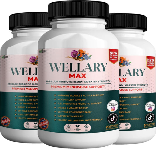 BIOQUIRE Wellary Max Menopause Support Supplement - 90 Capsules with 40 Billion CFU Probiotic Blend