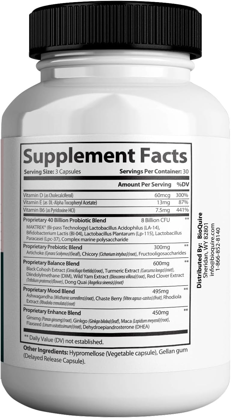BIOQUIRE Wellary Max Menopause Support Supplement - 90 Capsules with 40 Billion CFU Probiotic Blend