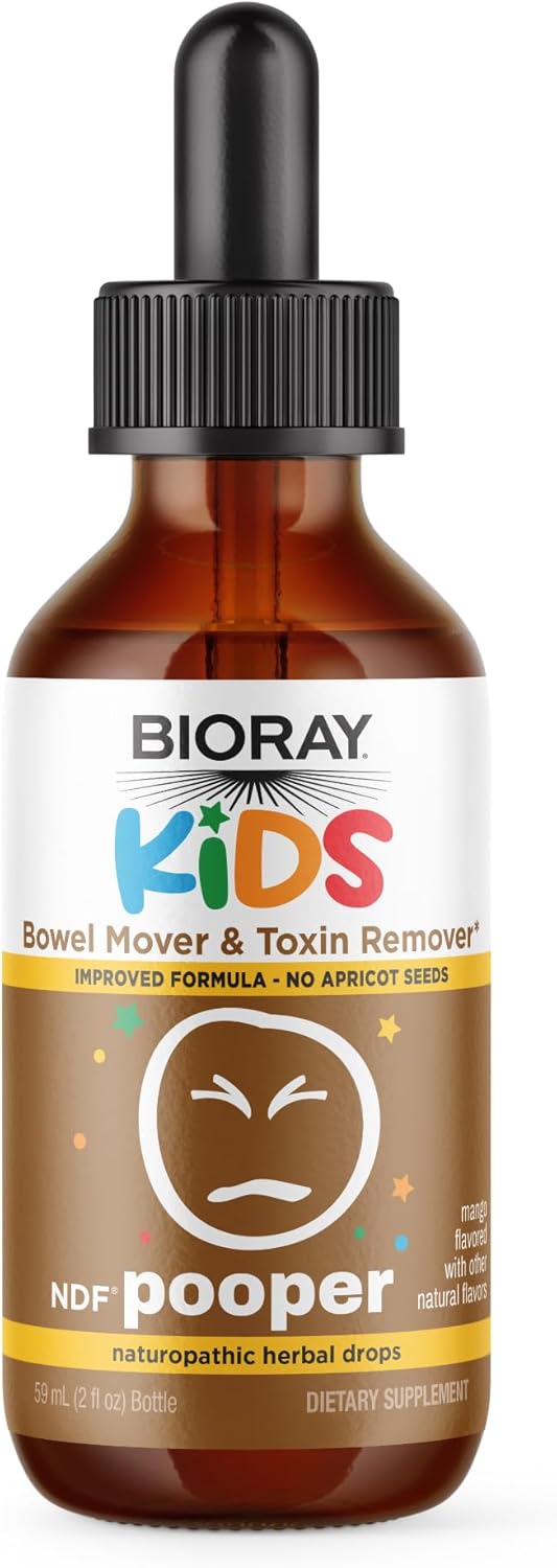 Bioray Kids NDF Pooper Mango Liquid Supplement 2 fl oz - Natural Bowel Mover for Children - Non-GMO, Vegan, Gluten-Free - 30 Servings - BoostGo Australia