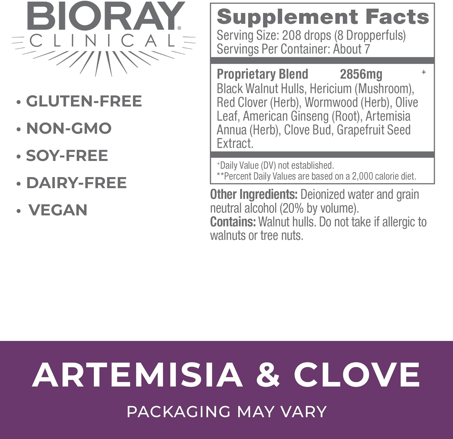 BIORAY Professional Artemisia & Clove Tincture - 2 fl oz - Supports Unwanted Organism Removal with Medicinal Mushrooms - Non-GMO, Vegetarian, Gluten Free