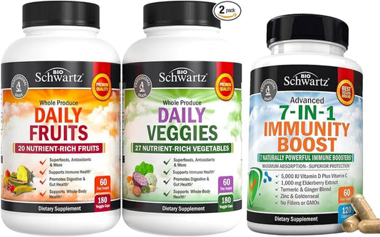 BioSchwartz 2 Month Supply Daily Fruits and Veggies Supplement for Women and Men + 7 in 1 Immune Support with Antioxidants