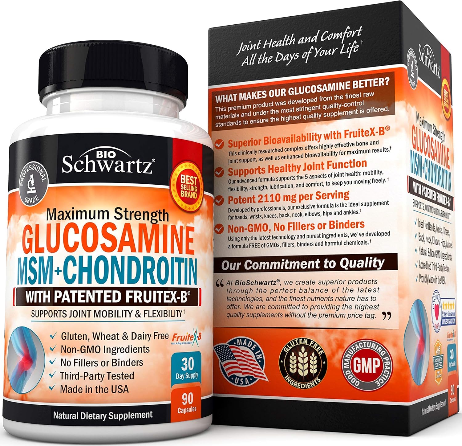 BioSchwartz Collagen Peptides Powder for Healthy Bone & Joint Support - Glucosamine, Chondroitin, MSM - Promotes Flexibility & Supports Cartilage