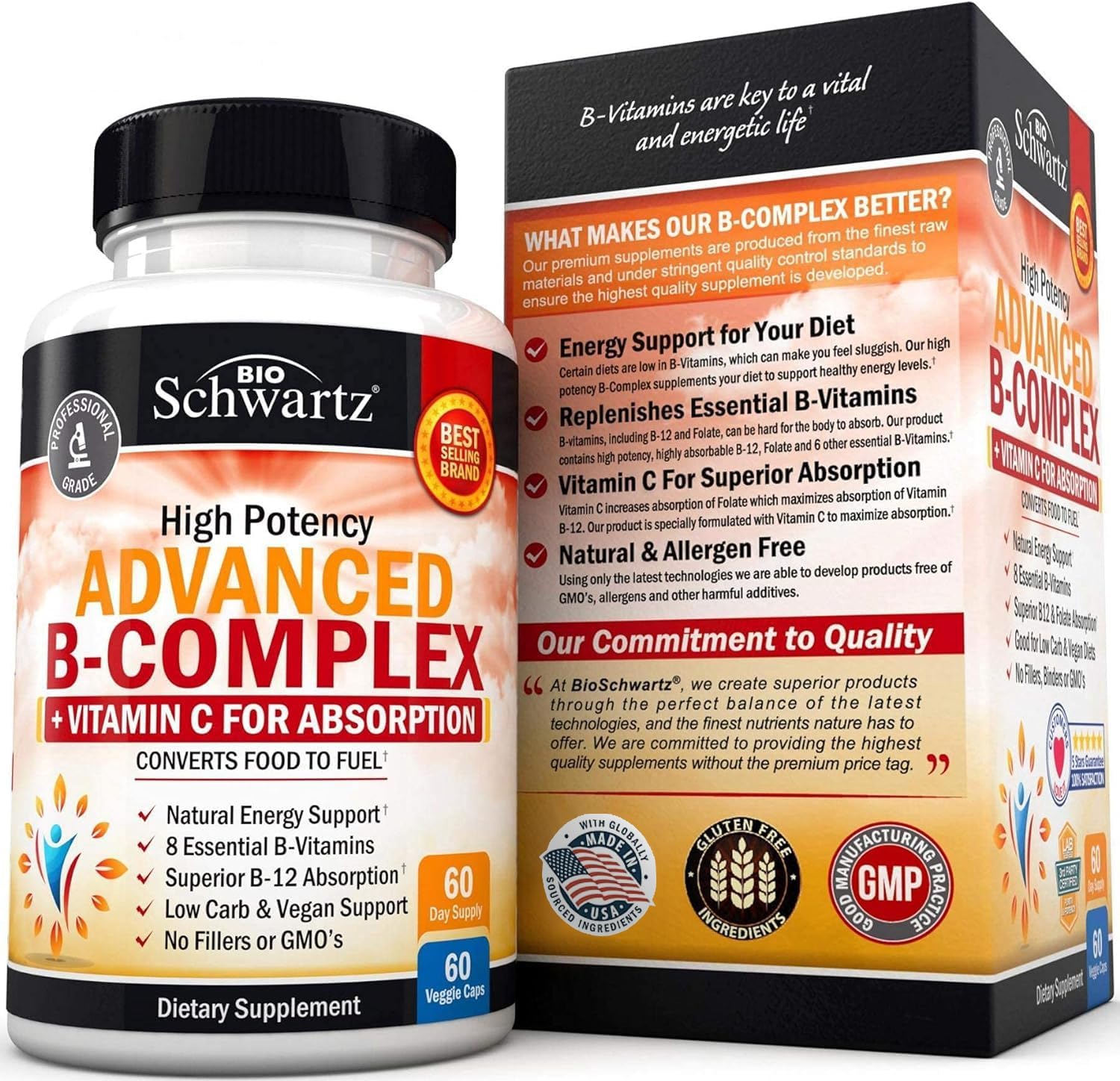 BioSchwartz Daily Fruits and Veggies Supplement + Vitamin B Complex & C (4 Month Supply) for Men and Women