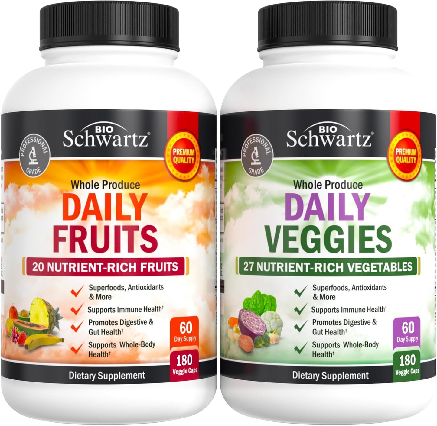 BioSchwartz Daily Fruits and Veggies Supplement + Vitamin B Complex & C (4 Month Supply) for Men and Women