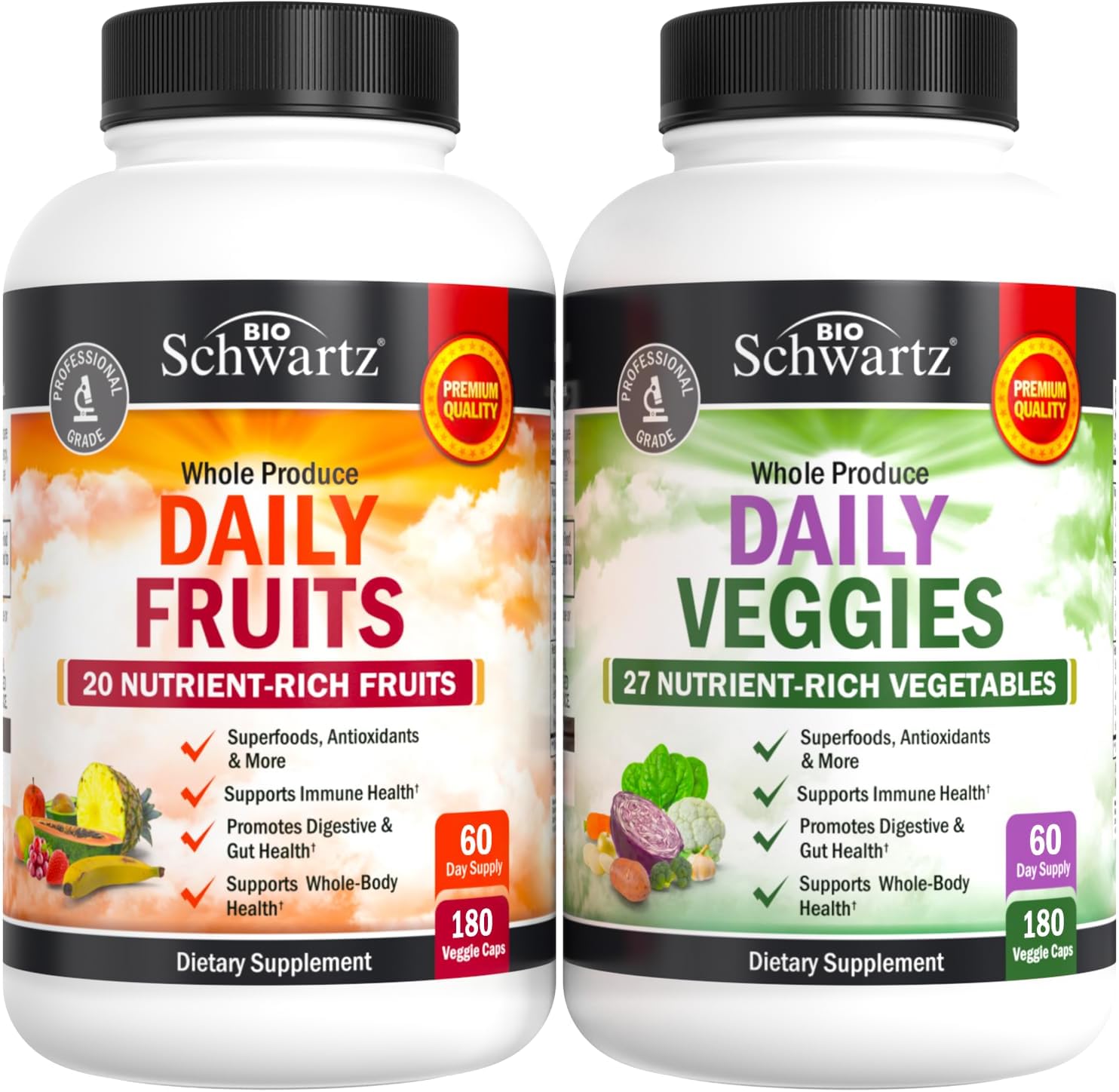 BioSchwartz Daily Fruits and Veggies Supplement + Vitamin B Complex & C (4 Month Supply) for Men and Women