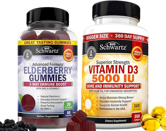 BioSchwartz Elderberry Gummies with Zinc, Vitamin C, and D3 - Immune Support Bundle (1 Mo + 1 Yr Supply)