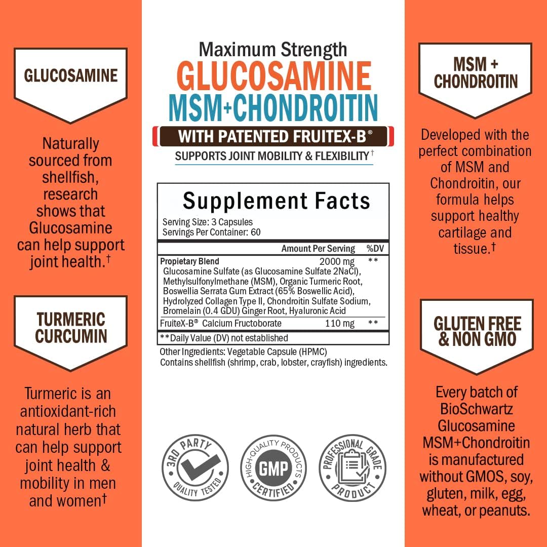 BioSchwartz Joint Support Supplement Bundle: Glucosamine Chondroitin MSM Triple Strength + Turmeric Curcumin Complex