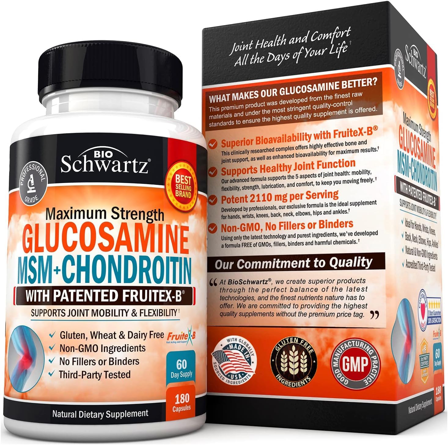 BioSchwartz Joint Support Supplement Bundle: Glucosamine Chondroitin MSM Triple Strength + Turmeric Curcumin Complex