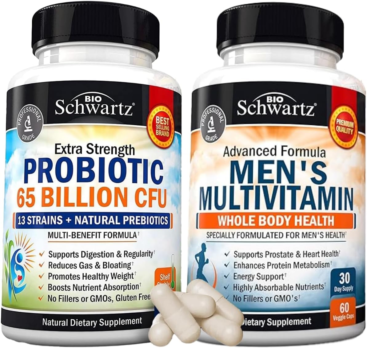 BioSchwartz Men's Multivitamin with Vitamin C, B, D3, E, Zinc & Probiotic - 1 Month Supply
