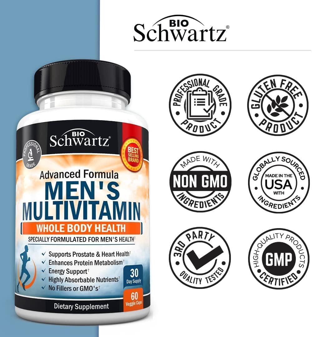 BioSchwartz Men's Multivitamin with Vitamin C, B, D3, E, Zinc & Probiotic - 1 Month Supply