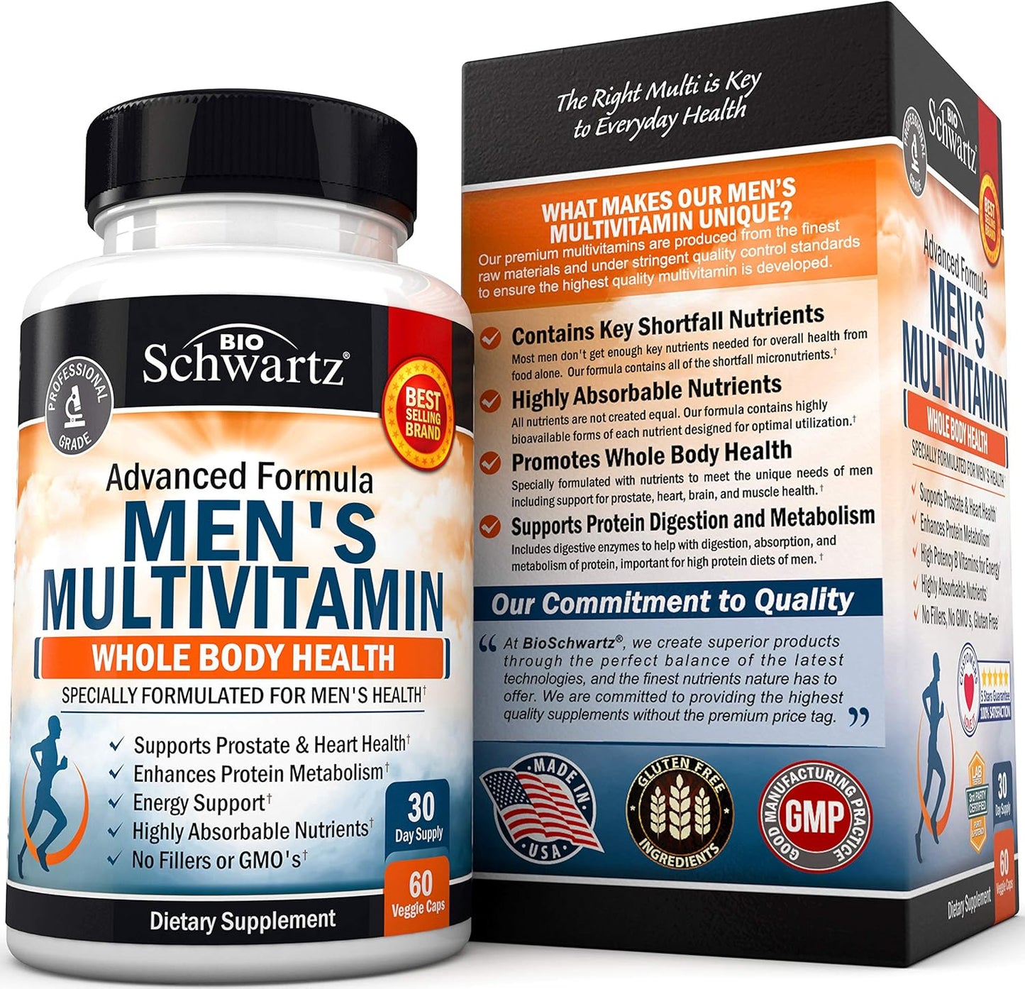 BioSchwartz Men's Multivitamin with Vitamin C, B, D3, E, Zinc & Probiotic - 1 Month Supply