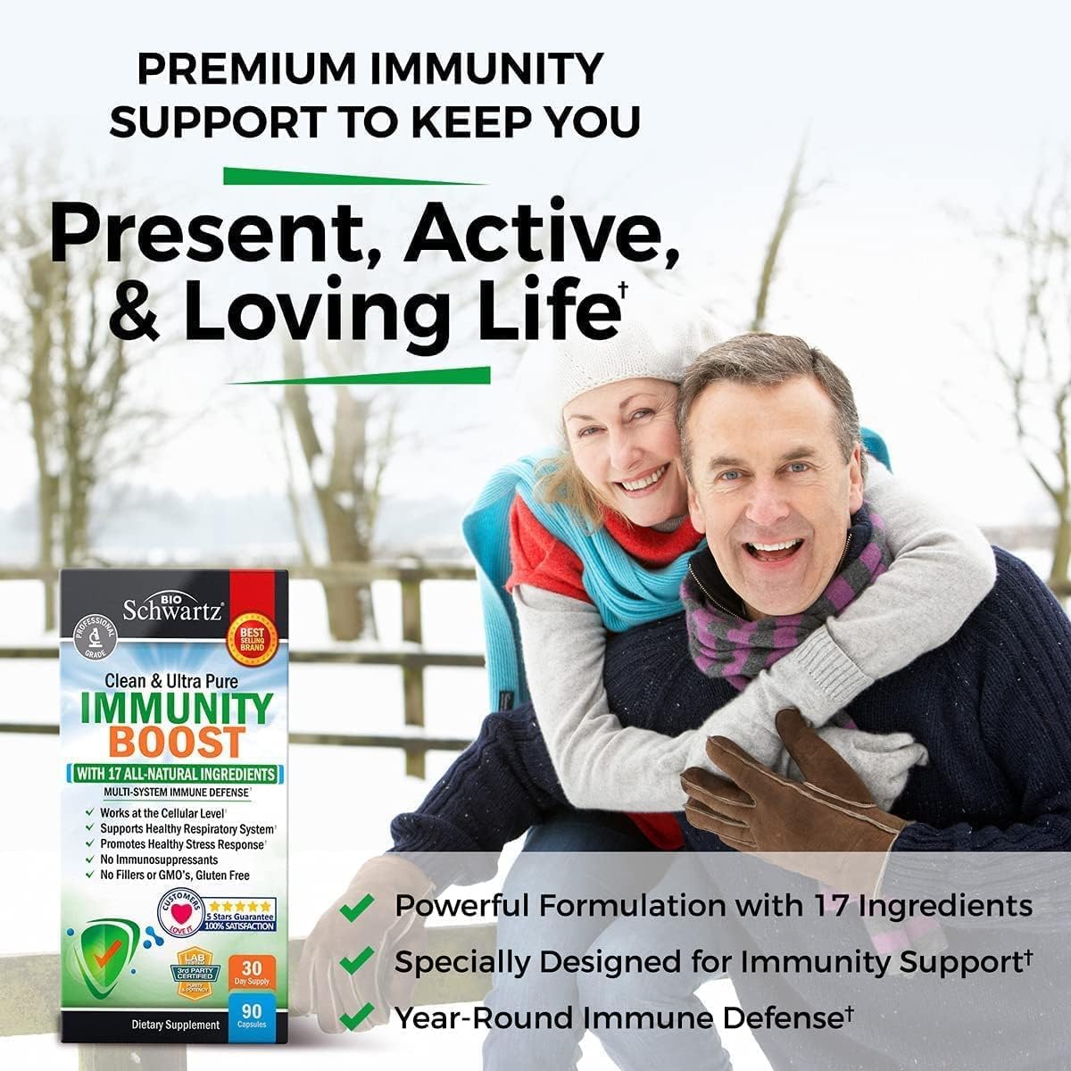 BioSchwartz Respiratory & Immune Lung Support Supplement with Quercetin + 17-in-1 Immune Support & Antioxidants - 2 Month Supply