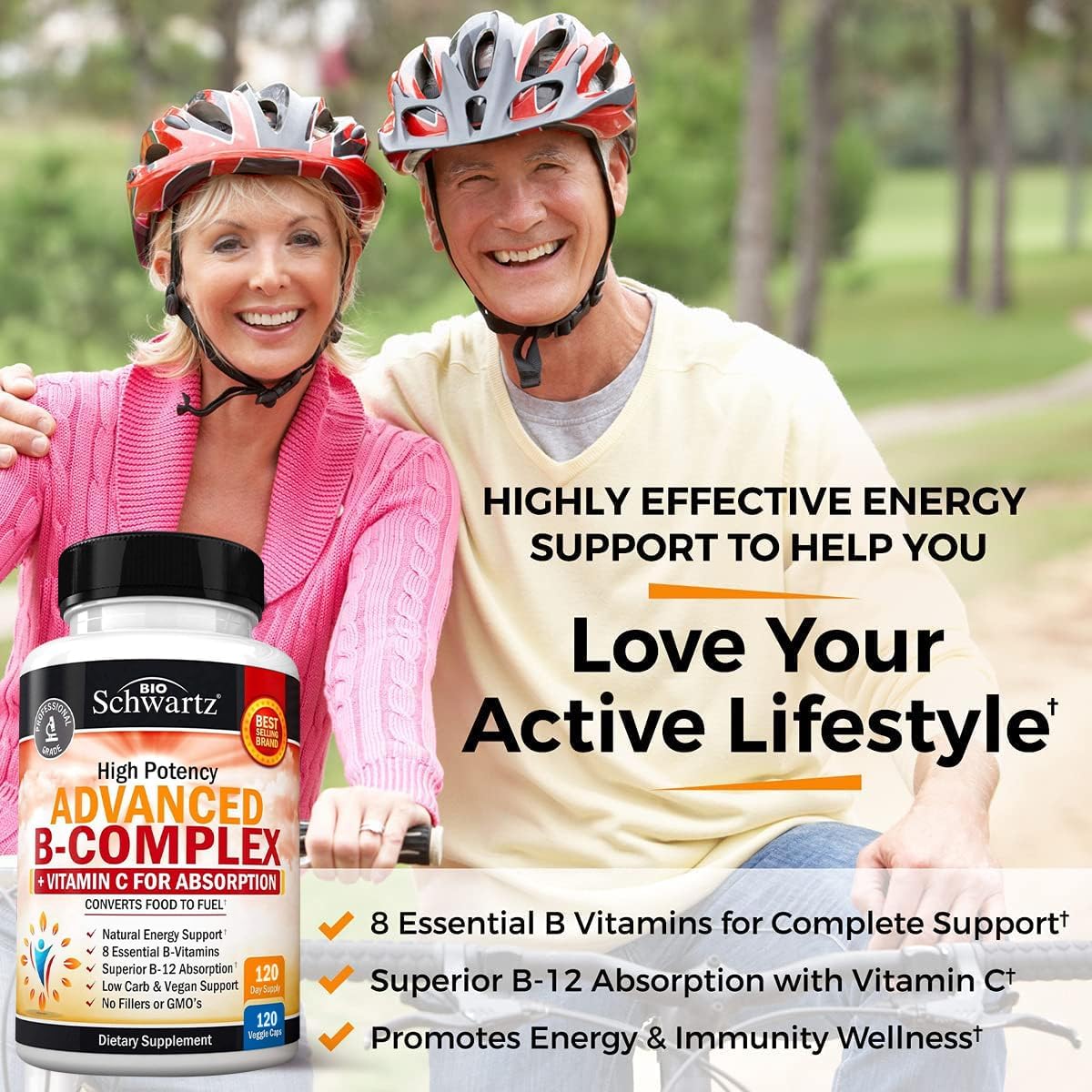 BioSchwartz Vitamin B Complex & Vitamin C with High Absorption Magnesium Bisglycinate - 8 Month Supply