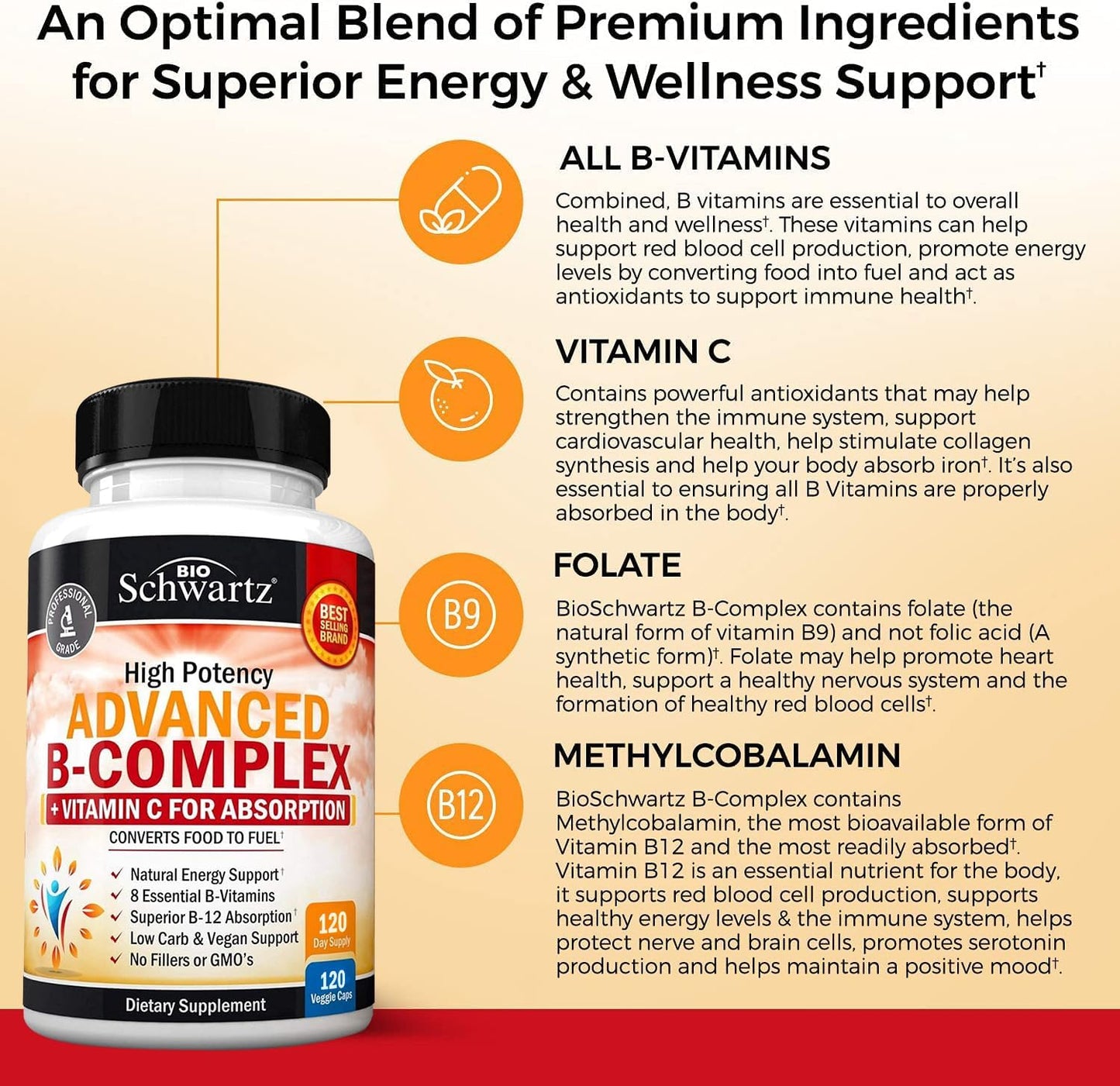 BioSchwartz Vitamin B Complex & Vitamin C with High Absorption Magnesium Bisglycinate - 8 Month Supply