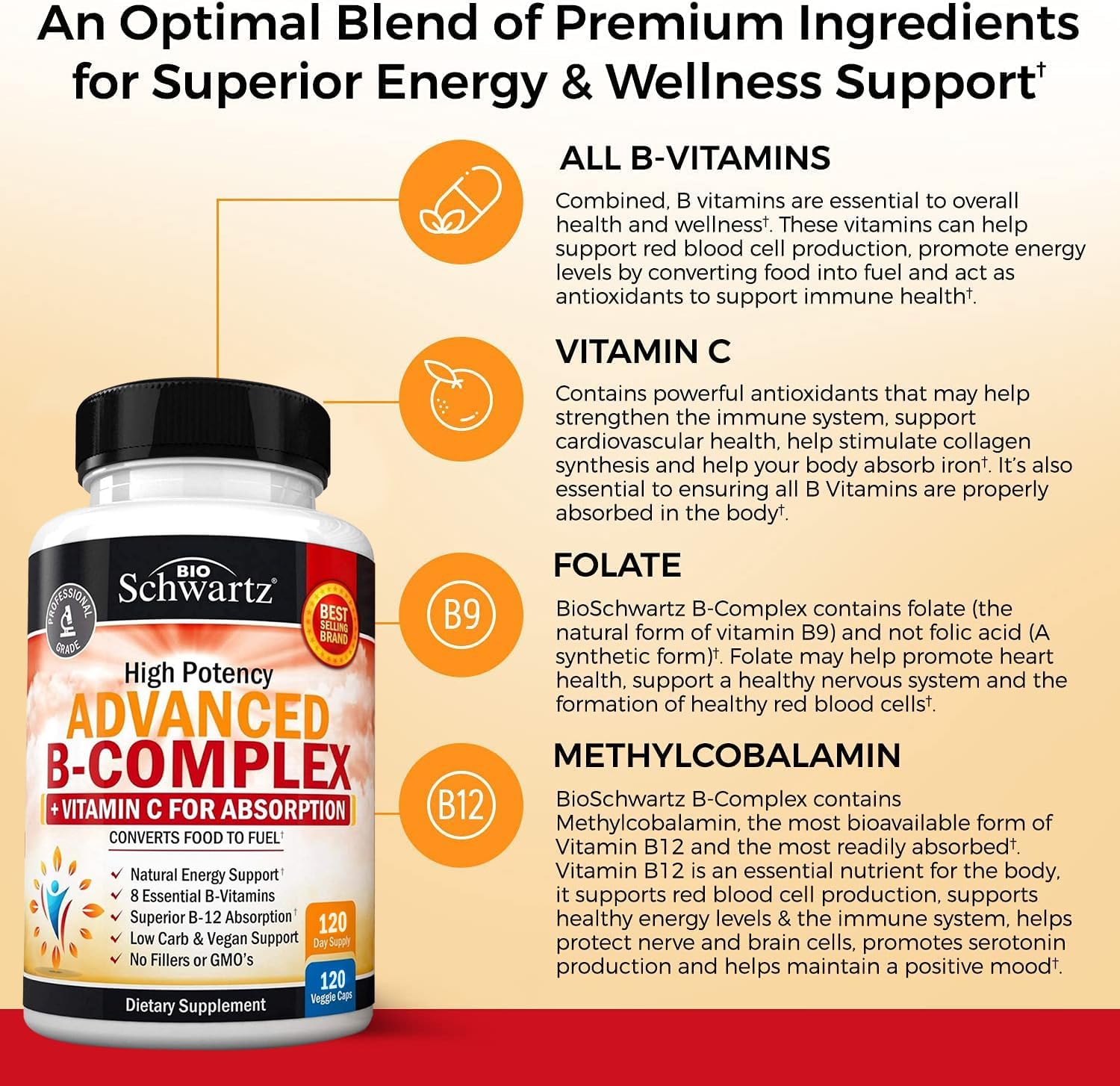 BioSchwartz Vitamin B Complex & Vitamin C with High Absorption Magnesium Bisglycinate - 8 Month Supply