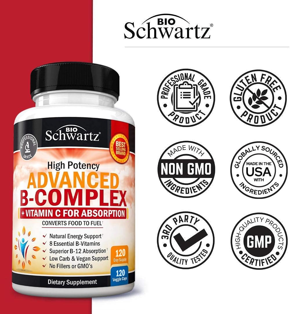 BioSchwartz Vitamin B Complex & Vitamin C with High Absorption Magnesium Bisglycinate - 8 Month Supply