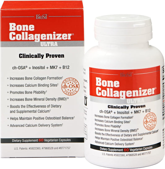 Biosil Bone Collagenizer Ultra Supplement - 60 Veggie Capsules - Enhanced with Patented ch-OSA Complex, Choline, Inositol, MK7 & Vitamin B12 - Non-GMO Formula - 30-Day Supply