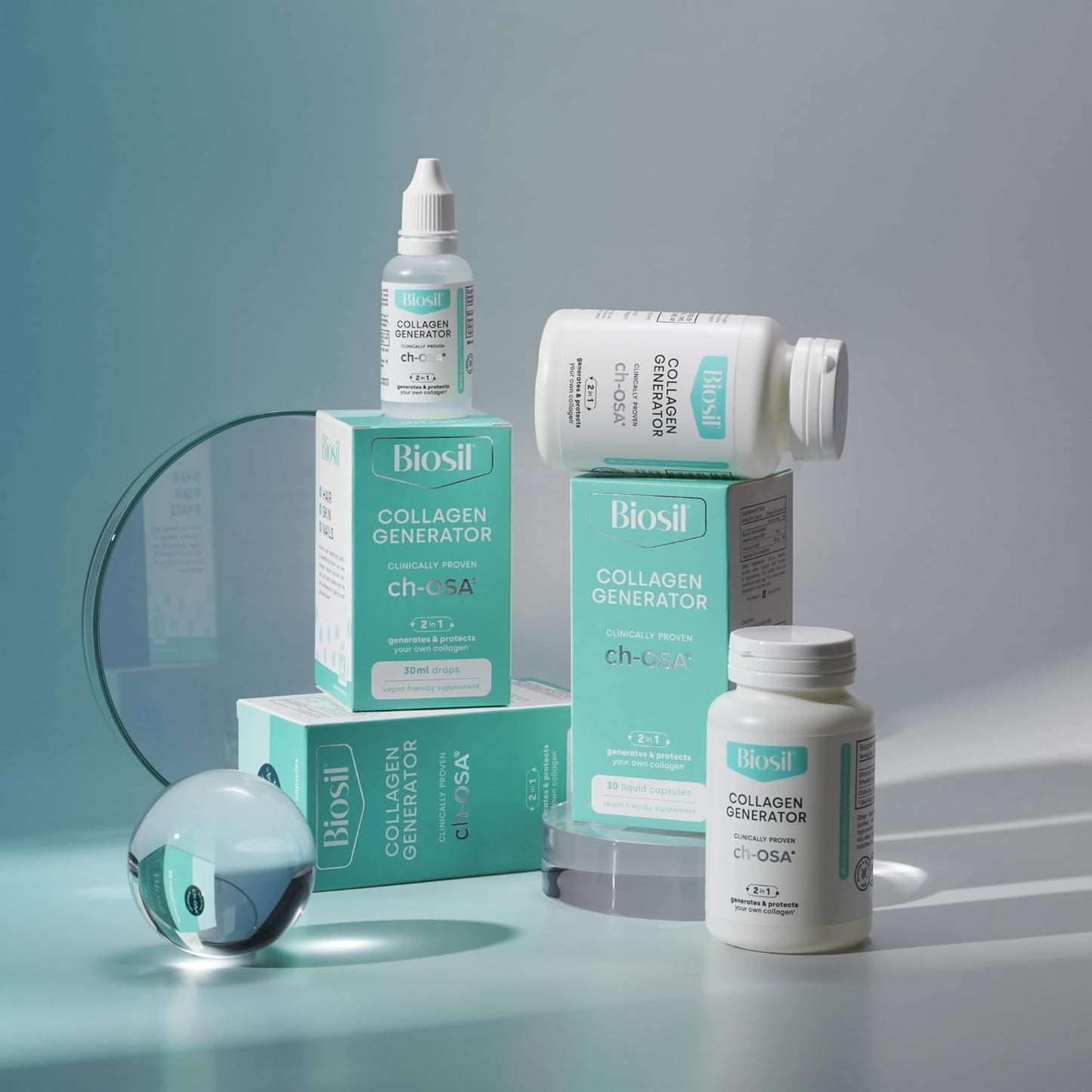 Biosil Collagen Generator Capsules - 180 Liquid Capsules - Patented ch-OSA Complex - Generate & Protect Collagen - Non-GMO - 90-Day Supply