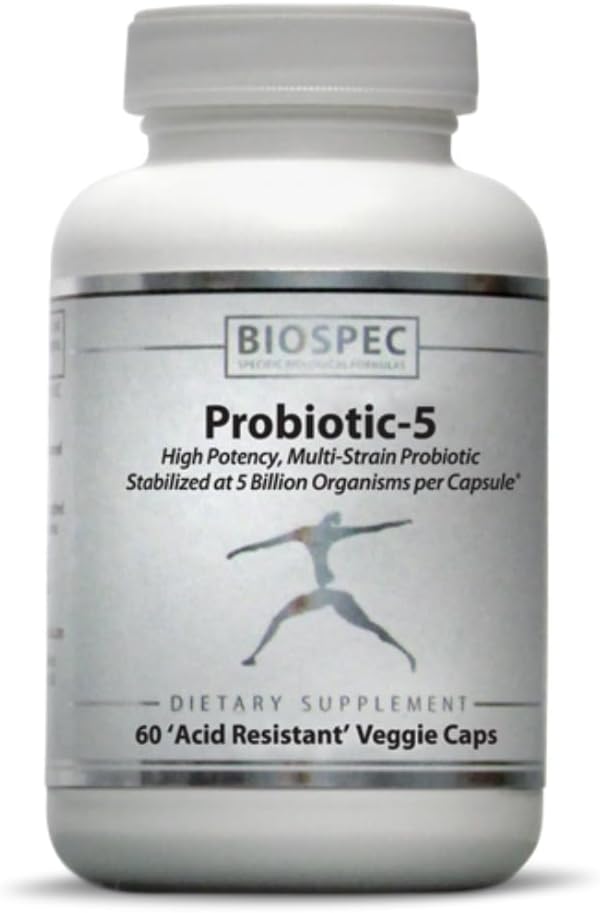 BIOSPEC NUTRITIONALS Probiotic-5 Supplement - 5 Billion Microorganisms, 5 Unique Strains per Capsule