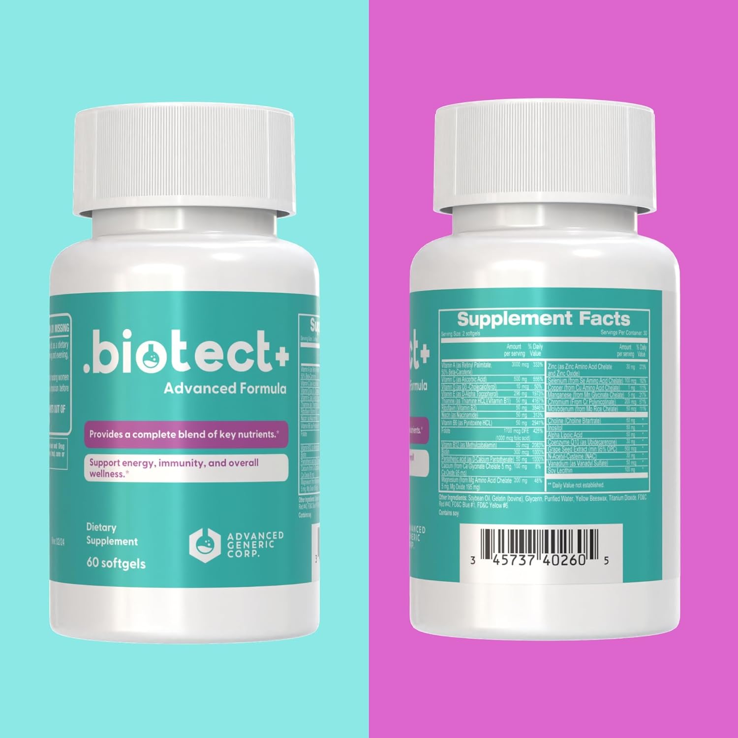 biotec+ Advanced Immune Support Formula - Daily Wellness Supplement for Energy, Immunity & Health - 60 Softgels