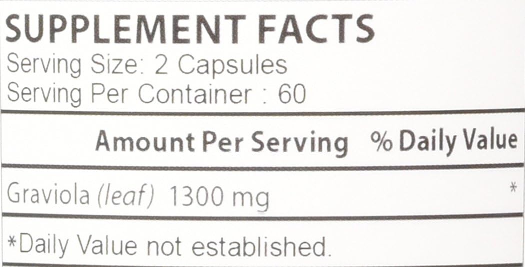 Biotech Nutritions Graviola 100% Pure 1300mg Per Serving - 120 Capsules - Annona muricata