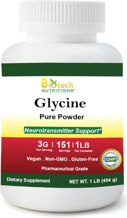 Biotech Nutritions Pure Glycine Powder - 16 oz, Gluten-Free, Non-GMO, USA-Made