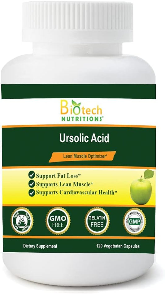 Biotech Nutritions Ursolic Acid 200 mg Capsules, 120 Count - Gelatin Free, Non-GMO, Made in USA
