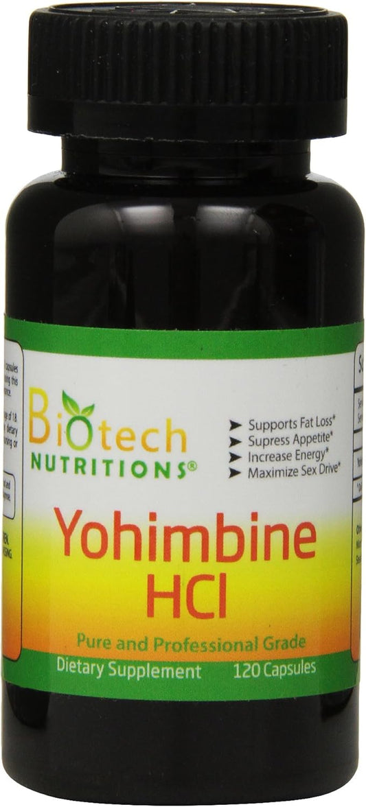 Biotech Nutritions Yohimbine HCl Capsules, 120 Count - Dietary Supplement for Energy and Weight Management