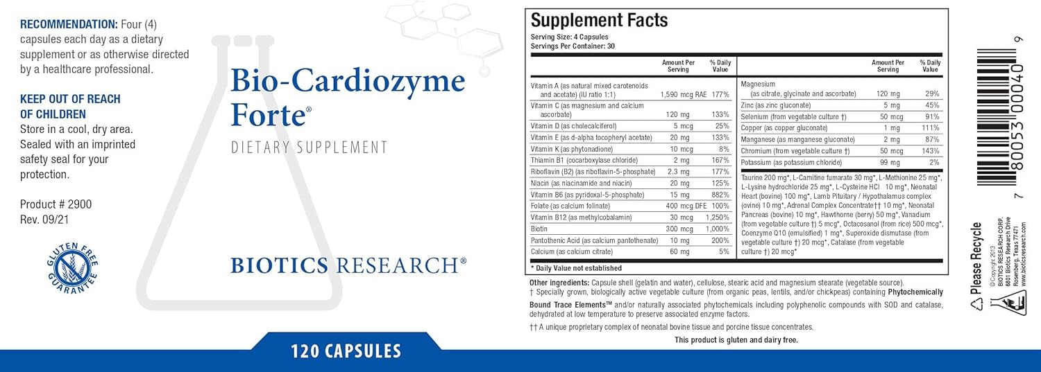 Biotics Research Bio Cardiozyme Forte: Cardiovascular Health Multivitamin - Antioxidant Support, 120 Capsules