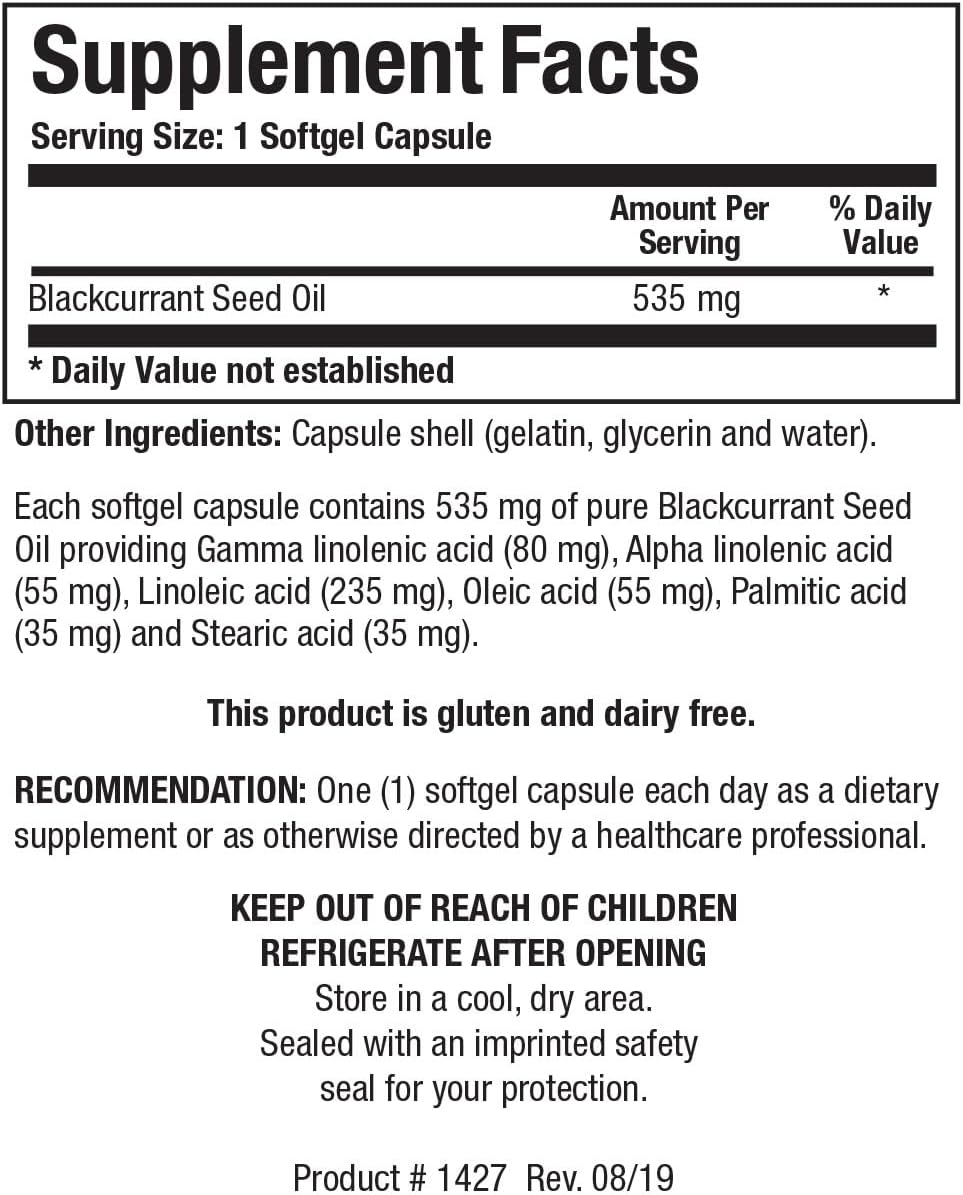Biotics Research Blackcurrant Seed Oil Softgels 535mg with 80mg GLA for Cardiovascular & Women's Health - 60 Capsules