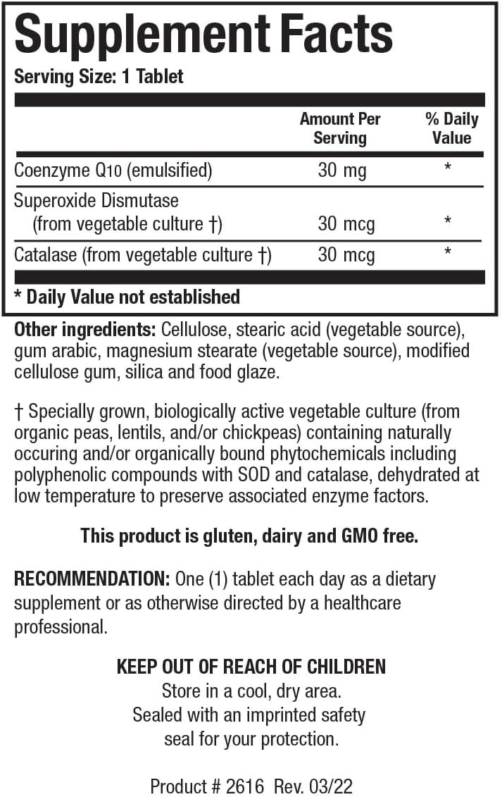 Biotics Research CoQZyme 30: Emulsified CoQ10 with Superoxide Dismutase and Catalase Antioxidants - 60 Tabs
