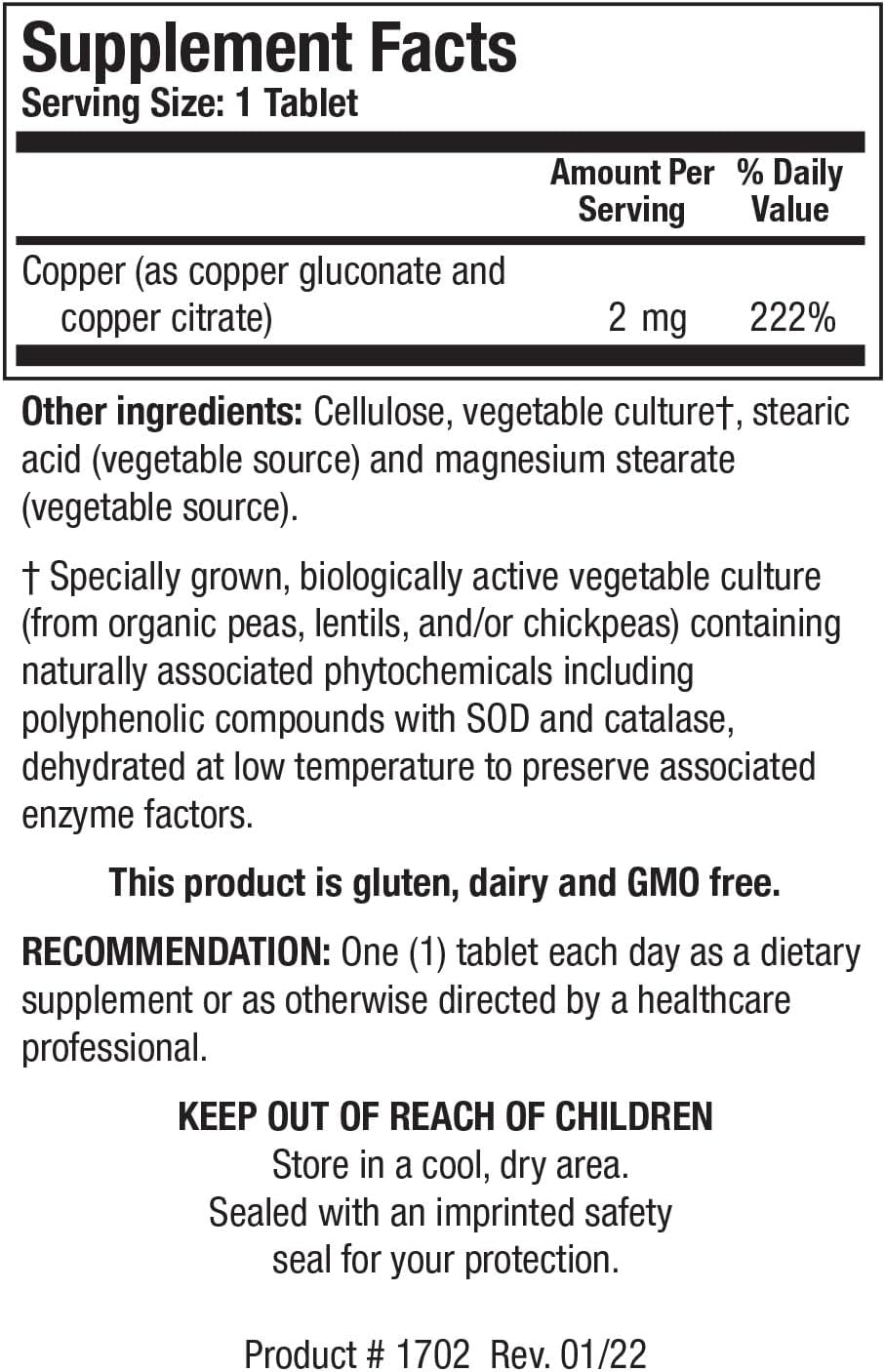 Biotics Research CuZymeTM Essential Mineral Supplement for Energy Metabolism, Iron Absorption, Healthy Bones, and Immune Function - 100 Tablets